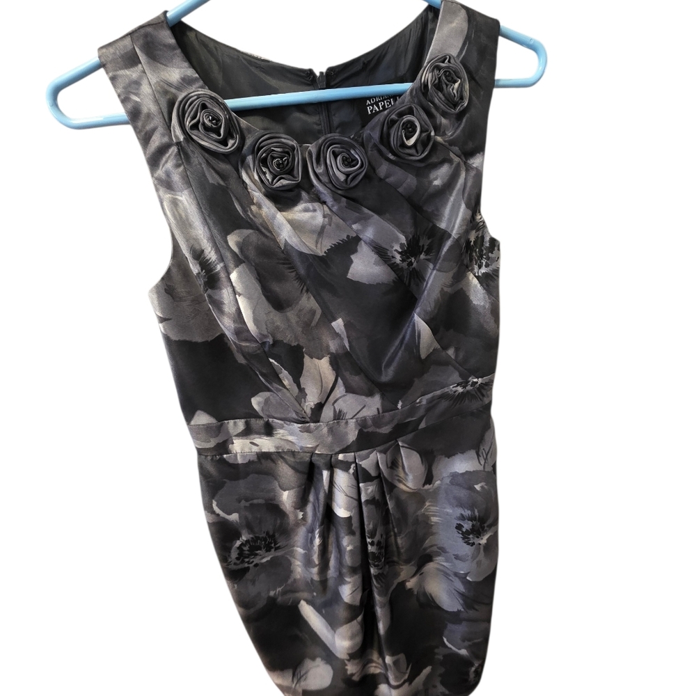 Adrianna Papell Black & Gray Floral Rosette Sheath Midi Dress - Picture 5 of 6